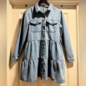 Free People Long Sleeve Tiered Denim Dress Size Medium